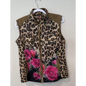 BASLER Y2K Animal Print Flower Lightweight Vest Womens Full Zip Size L 40 2245